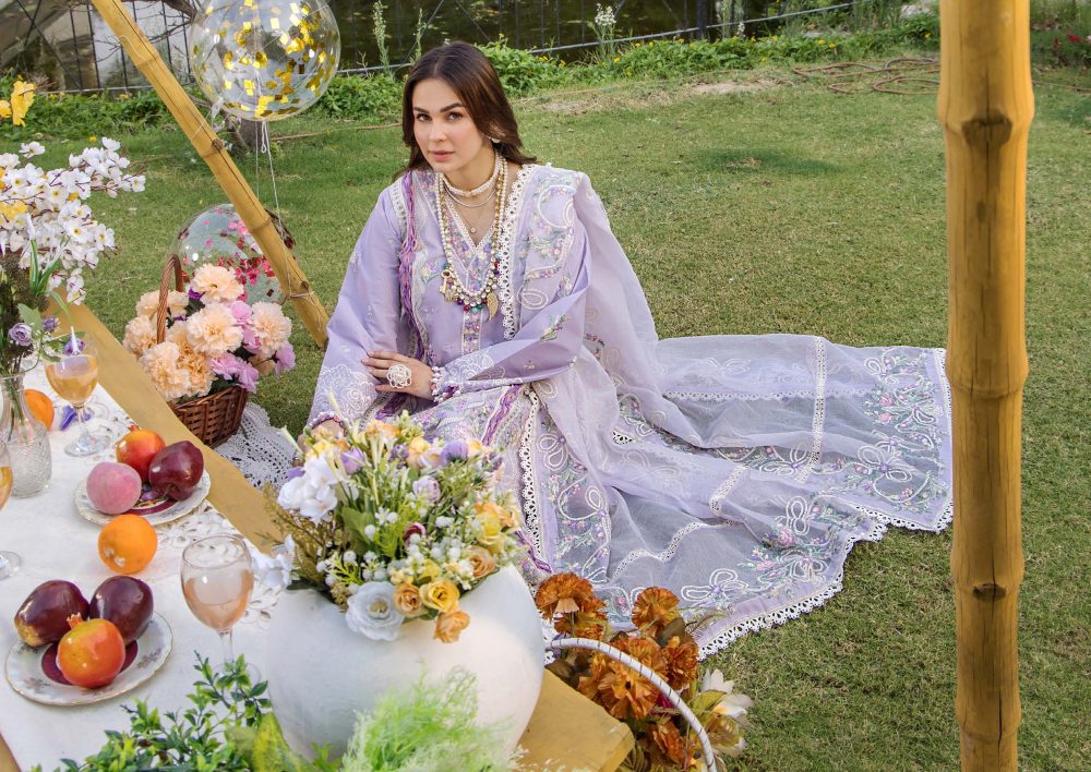 Pakistani clothing brands eshaisha festive lawn embroidered collection 2025, unstitched 3 piece embroidered suit, EA-LL-5546, front
