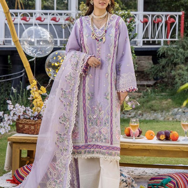 Pakistani clothing brands eshaisha festive lawn embroidered collection 2025, unstitched 3 piece embroidered suit, EA-LL-5546, front