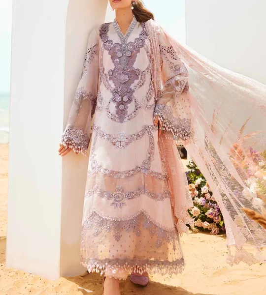 Pakistani clothing brands maria b lawn eid collection 2025, unstitched 3 piece suit, el-25-02, front