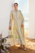 Pakistani clothing brands maria b lawn eid collection 2025, yellow unstitched 3 piece embroidered suit, el-25-04, front