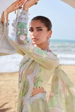 Pakistani clothing brands maria b lawn eid collection 2025, yellow unstitched 3 piece embroidered suit, el-25-04, sleeves design