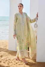Pakistani clothing brands maria b lawn eid collection 2025, yellow unstitched 3 piece embroidered suit, el-25-04