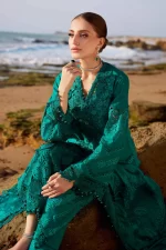 Pakistani clothing brands maria b lawn eid collection 2025, sea green unstitched 3 piece embroidered suit, el-25-05, salwar kameez
