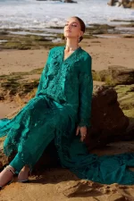 Pakistani clothing brands maria b lawn eid collection 2025, sea green unstitched 3 piece embroidered suit, el-25-05, front shirt