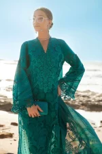 Pakistani clothing brands maria b lawn eid collection 2025, sea green unstitched 3 piece embroidered suit, el-25-05