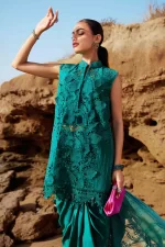 Pakistani clothing brands maria b lawn eid collection 2025, sea green unstitched 3 piece embroidered suit, el-25-05, shirt style