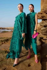 Pakistani clothing brands maria b lawn eid collection 2025, sea green unstitched 3 piece embroidered suit, el-25-05, 2 different styles