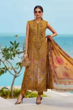 Pakistani clothing brands maria b lawn eid collection 2025, mustard unstitched 3 piece embroidered suit, el-25-06, front