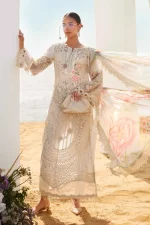 Pakistani clothing brands maria b lawn eid collection 2025, off white unstitched 3 piece embroidered suit, el-25-07, front