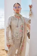 Pakistani clothing brands maria b lawn eid collection 2025, off white unstitched 3 piece embroidered suit, el-25-07, shirt embroidery