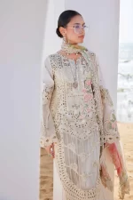 Pakistani clothing brands maria b lawn eid collection 2025, off white unstitched 3 piece embroidered suit, el-25-07, front shit