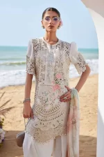 Pakistani clothing brands maria b lawn eid collection 2025, off white unstitched 3 piece embroidered suit, el-25-07, shirt new style