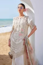 Pakistani clothing brands maria b lawn eid collection 2025, off white unstitched 3 piece embroidered suit, el-25-07