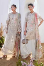 Pakistani clothing brands maria b lawn eid collection 2025, off white unstitched 3 piece embroidered suit, el-25-07, two diffeent styles