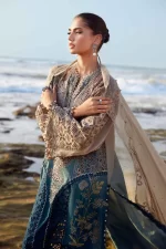Pakistani clothing brands maria b lawn eid collection 2025, coffee & teal unstitched 3 piece embroidered suit, el-25-08, sleeves and shirt