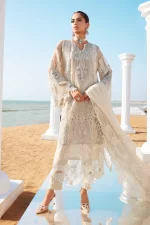 Pakistani clothing brands maria b lawn eid collection 2025, ivory unstitched 3 piece embroidered suit, el-25-09, front