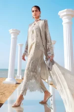 Pakistani clothing brands maria b lawn eid collection 2025, ivory unstitched 3 piece embroidered suit, el-25-09, salwar kameez & dupatta