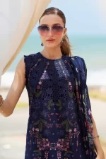 Pakistani clothing brands maria b lawn eid collection 2025, navy unstitched 3 piece embroidered suit, el-25-10, front shirt