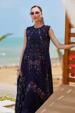 Pakistani clothing brands maria b lawn eid collection 2025, navy unstitched 3 piece embroidered suit, el-25-10, shirt embroidery
