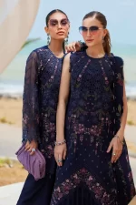 Pakistani clothing brands maria b lawn eid collection 2025, navy unstitched 3 piece embroidered suit, el-25-10, two different styles
