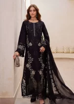 Pakistani clothing brands maria b lawn eid collection 2025, unstitched 3 piece embroidered suit, black, el-25-03, front