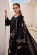 Pakistani clothing brands maria b lawn eid collection 2025, unstitched 3 piece embroidered suit, black, el-25-03, shirt & sleeves