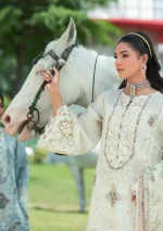 Elaf Premium Luxury Lawn Collection 2025 | ELH-7A WHITE EMPRESS, 3-piece Pakistani designer lawn suits in the UK- Zee Collections. kammez and sleeves