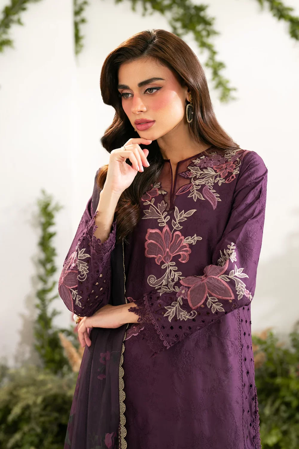Iznik Festive Edition 2025 | IFE-03, 3-piece Pakistani designer lawn suits in the UK- Zee Collections. FRONt shirt neck design