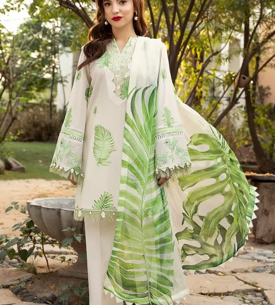 Pakistani clothing brands Maria B M. Basics Unstitched Eid II Lawn 25’, unstitched 3-piece lawn embroidered suit, MB-D-06B, front