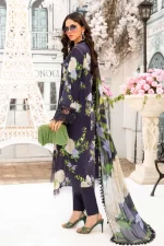 Maria B M. Prints Unstitched Eid II 2025’ “MPT-2602-b”, 3-piece Pakistani designer lawn suits in the UK- Zee Collections. SIDE LOOK