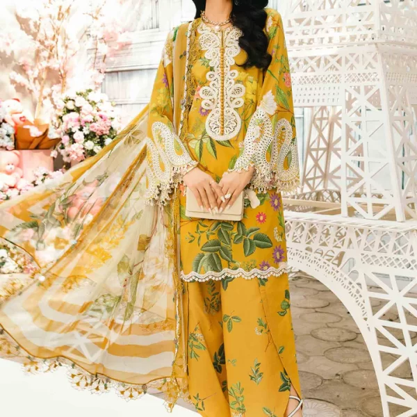 Shop “MPT-2604-B” Maria B M. Prints Unstitched Eid II 2025’, 3-piece Pakistani designer lawn suits for the summer season in the UK- Zee Collections. FRONT