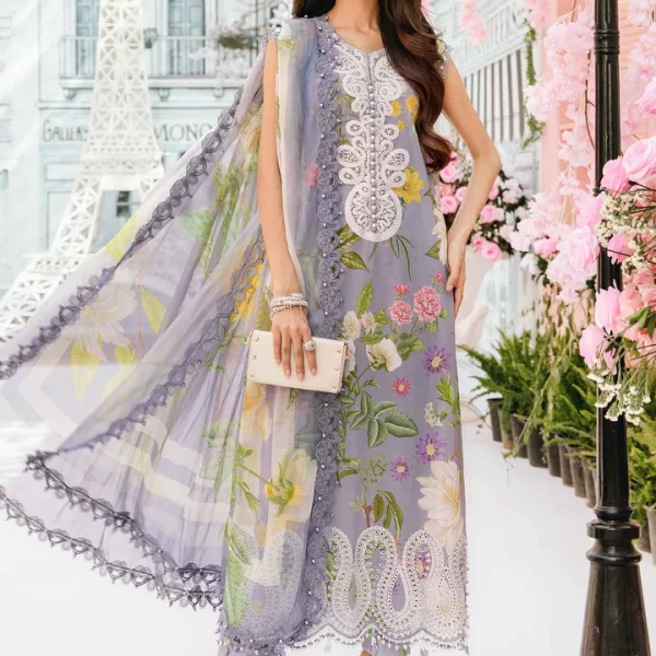 Pakistani clothing brands Maria B M.Prints Unstitched Eid II 2025’, 3-piece lawn suit, MPT-2604-A, front