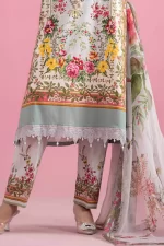 Pakistani clothing brands Maria B M.Prints Unstitched Eid II 2025’, 3-piece lawn suit, MPT-2605-B, front shirt daman