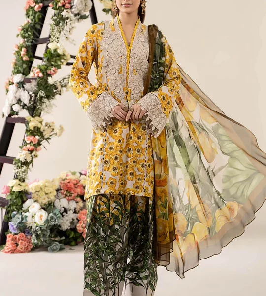 Pakistani clothing brands Maria B M.Prints Unstitched Eid II 2025’, 3-piece lawn suit, MPT-2606-A, front