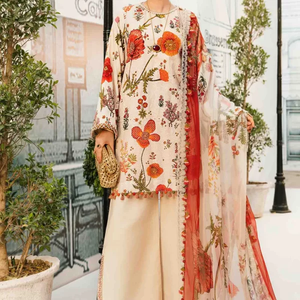 Maria B M. Prints Unstitched Eid II 2025’ “MPT-2607-A”, 3-piece Pakistani designer lawn suits in the UK- Zee Collections. FRONT