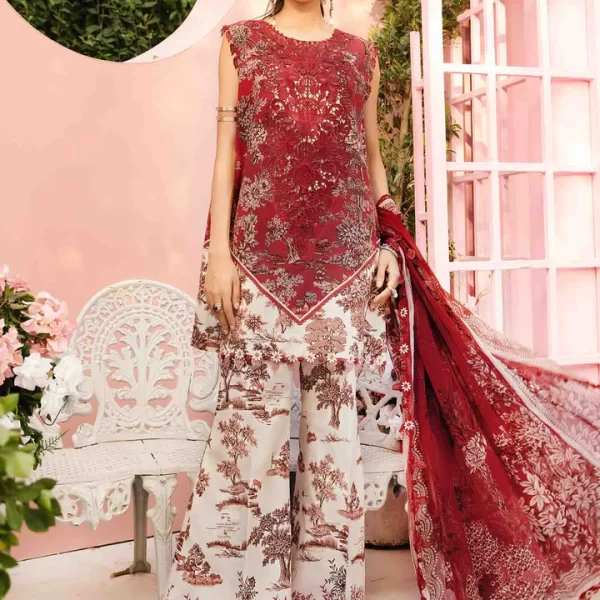 Maria B M. Prints Unstitched Eid II 2025’ “MPT-2608-a”, 3-piece Pakistani designer lawn suits in the UK- Zee Collections. FRONT