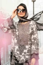Maria B M. Prints Unstitched Eid II 2025’ “MPT-2608-B”, 3-piece Pakistani designer lawn suits in the UK- Zee Collections. FRONT shirt