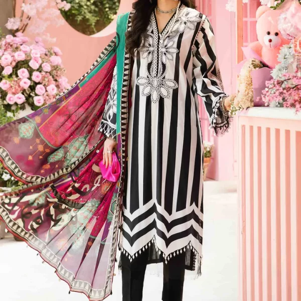 Maria B M. Prints Unstitched Eid II 2025’ “MPT-2609-B”, 3-piece Pakistani designer lawn suits in the UK- Zee Collections. FRONT