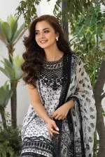 Pakistani clothing brands Sobia Nazir PK Vital Collection 2025, unstitched 3-piece lawn embroidered suit, Design 10a, front shirt neck embroidery