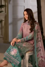Pakistani clothing brands Sobia Nazir PK Vital Collection 2025, unstitched 3-piece lawn embroidered suit, Design 11a, front sleeves and damandesign