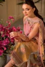 Pakistani clothing brands Sobia Nazir PK Vital Collection 2025, unstitched 3-piece lawn embroidered suit, Design 11B, front sshirt and daman design