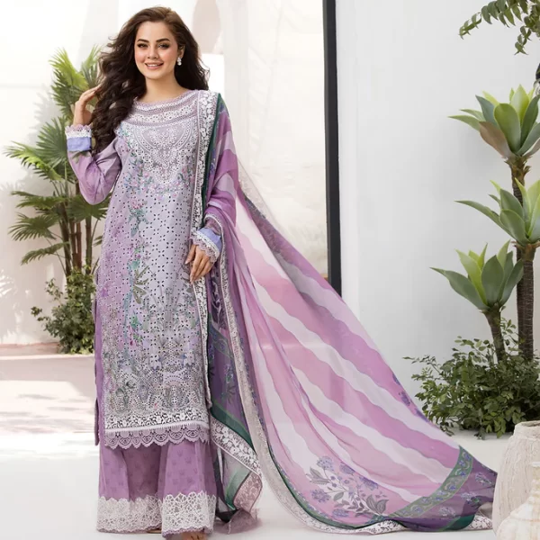Pakistani clothing brands Sobia Nazir PK Vital Collection 2025, unstitched 3-piece lawn embroidered suit, Design 12b, front