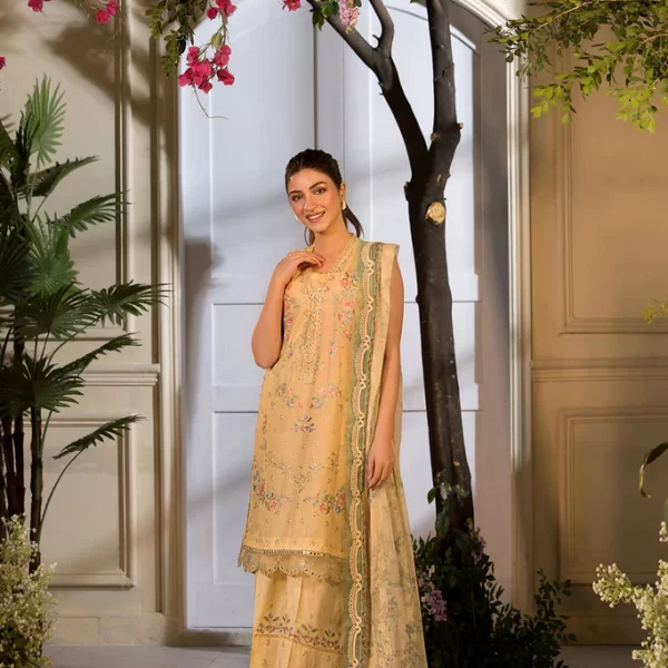 Pakistani clothing brands Sobia Nazir PK Vital Collection 2025, unstitched 3-piece lawn embroidered suit, Design 1B