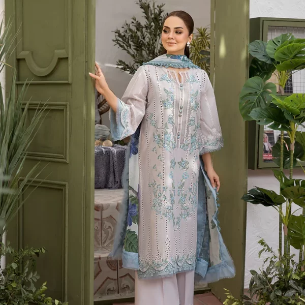 Pakistani clothing brands Sobia Nazir PK Vital Collection 2025, unstitched 3-piece lawn embroidered suit, Design 2b, front shirt design