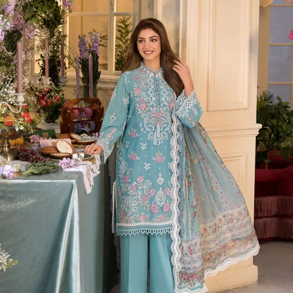 Pakistani clothing brands Sobia Nazir PK Vital Collection 2025, unstitched 3-piece lawn embroidered suit, Design 3a, front shirt