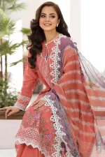 Pakistani clothing brands Sobia Nazir PK Vital Collection 2025, unstitched 3-piece lawn embroidered suit, Design 4a, front shirt and dupatta
