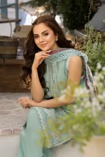 Pakistani clothing brands Sobia Nazir PK Vital Collection 2025, unstitched 3-piece lawn embroidered suit, Design 4b, front shirt neck embroidery