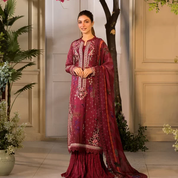 Pakistani clothing brands Sobia Nazir PK Vital Collection 2025, unstitched 3-piece lawn embroidered suit, Design 9a, front